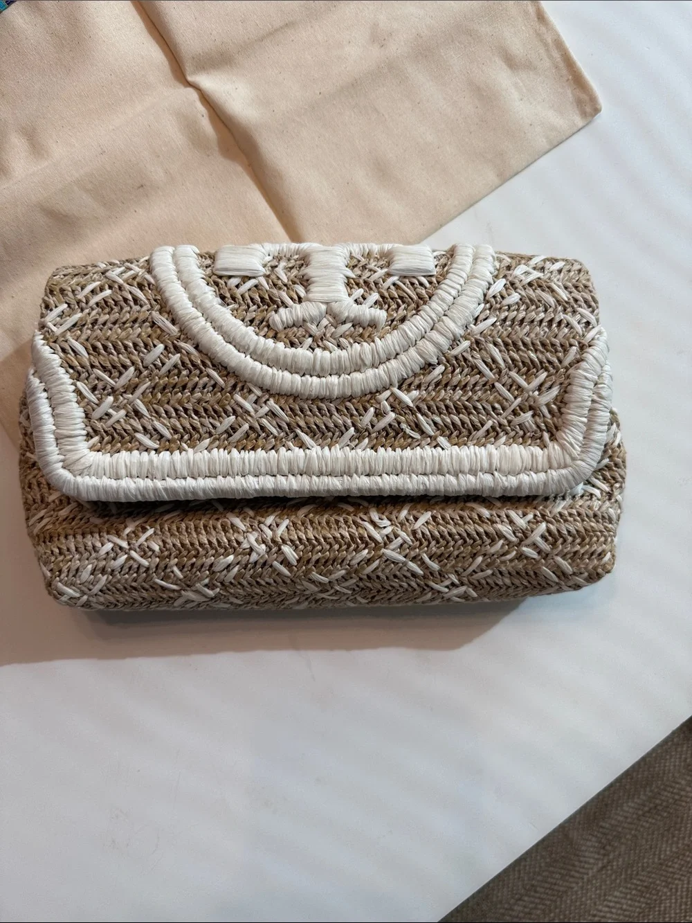 Tory Burch Straw Clutch with White Trim